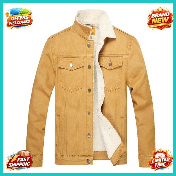 Men's Sherpa Fleece Lined Denim Jacket Slim Fit Winter Warm Trucker Coat
